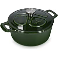 Navaris Cacerola de Hierro Fundido con Tapa - Cazuela con 2 Asas para cocinar en Horno Plancha - Olla cocotte Redonda 24…